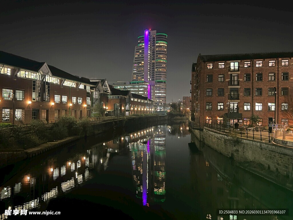 城市河畔夜景璀璨