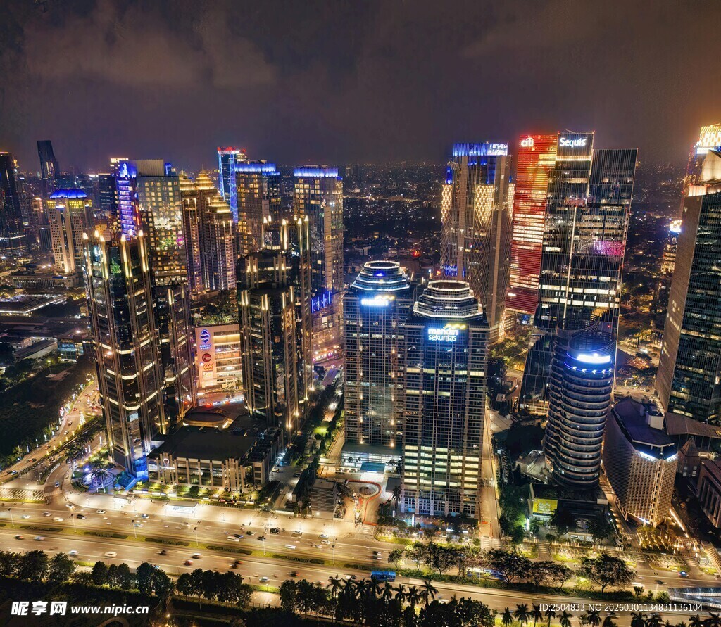 城市璀璨夜景俯瞰图