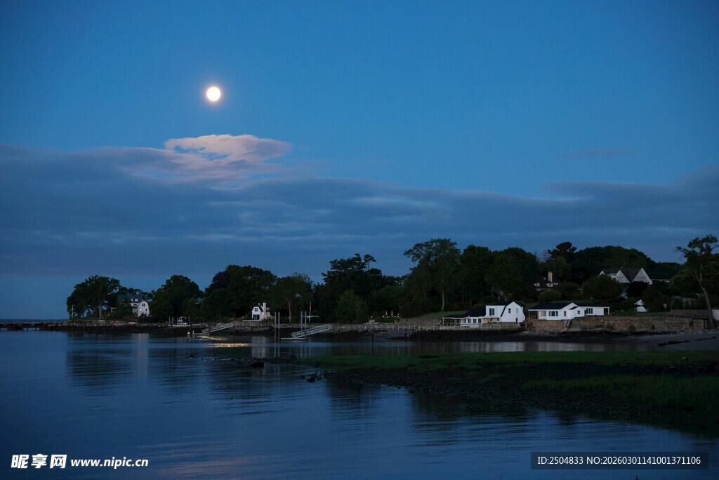 月夜湖畔静谧美景