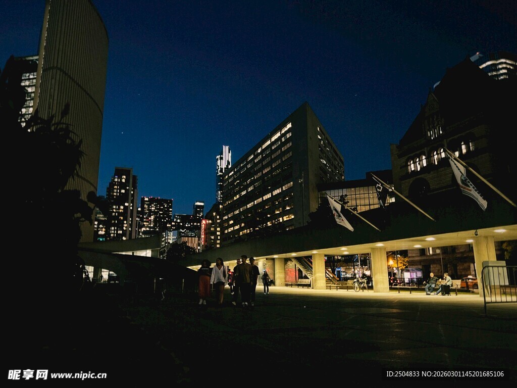 城市夜景中的繁华商业街区