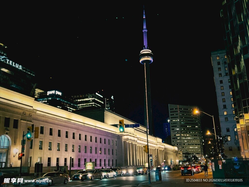 多伦多夜景中的繁华建筑