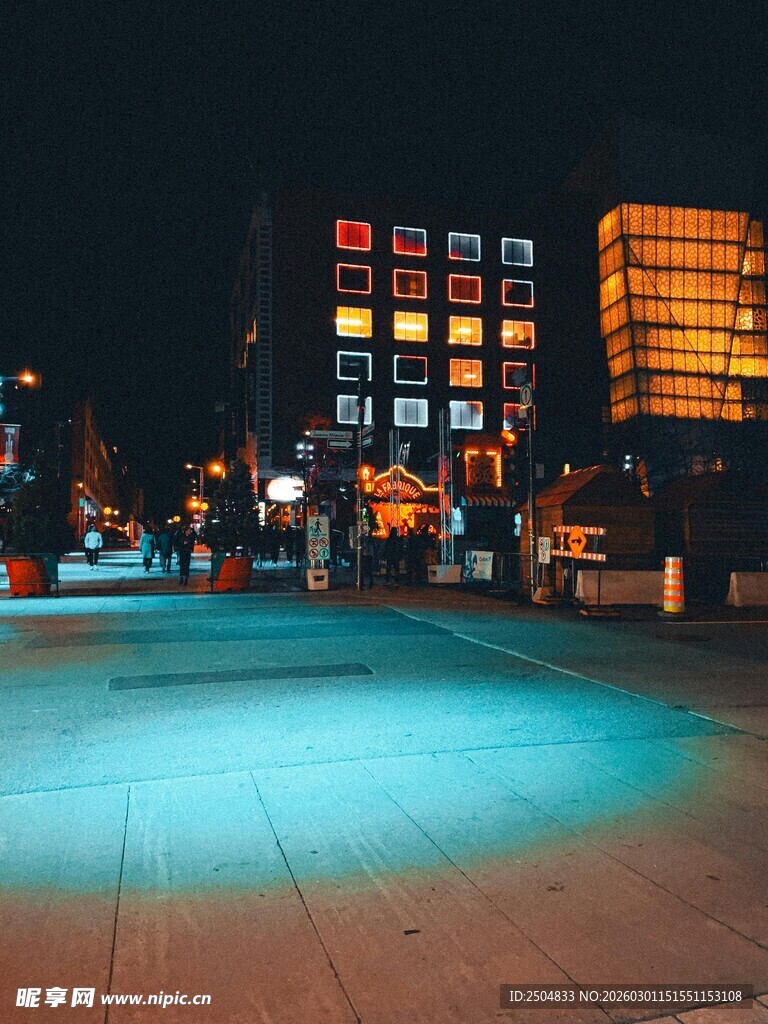 城市夜晚广场灯光景致