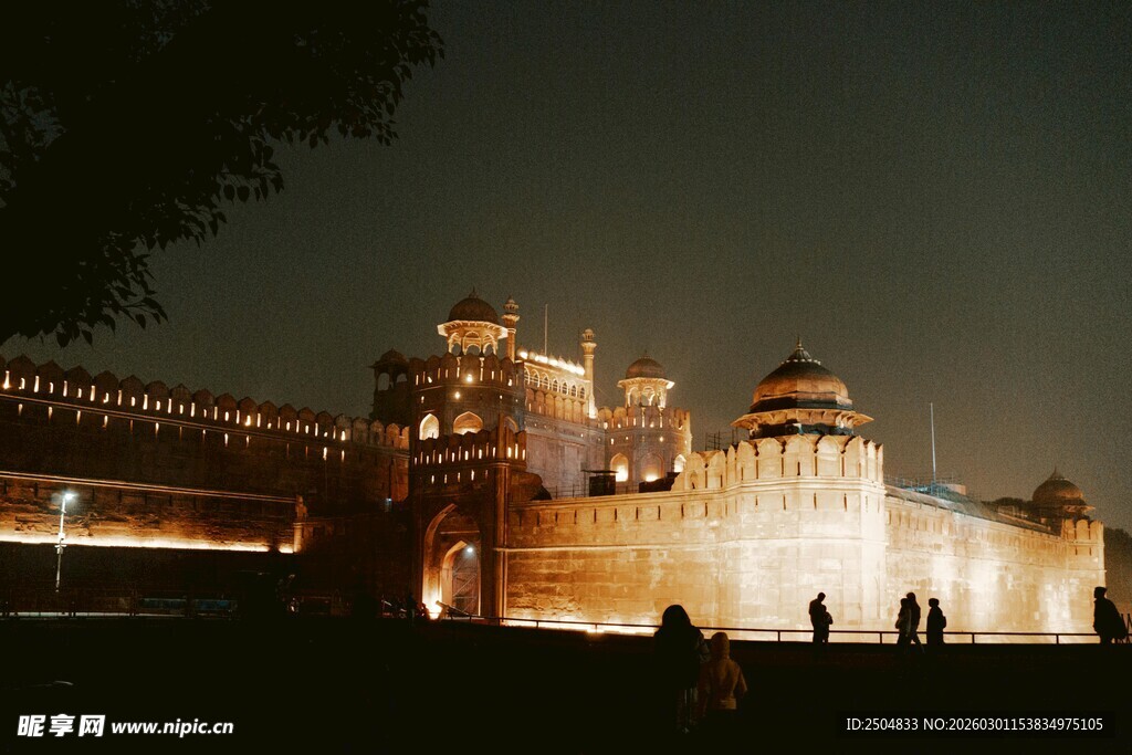 夜晚的宏伟城堡建筑