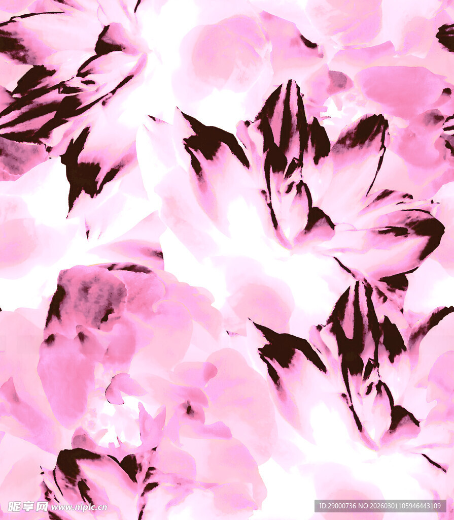 粉色花卉水彩抽象图案