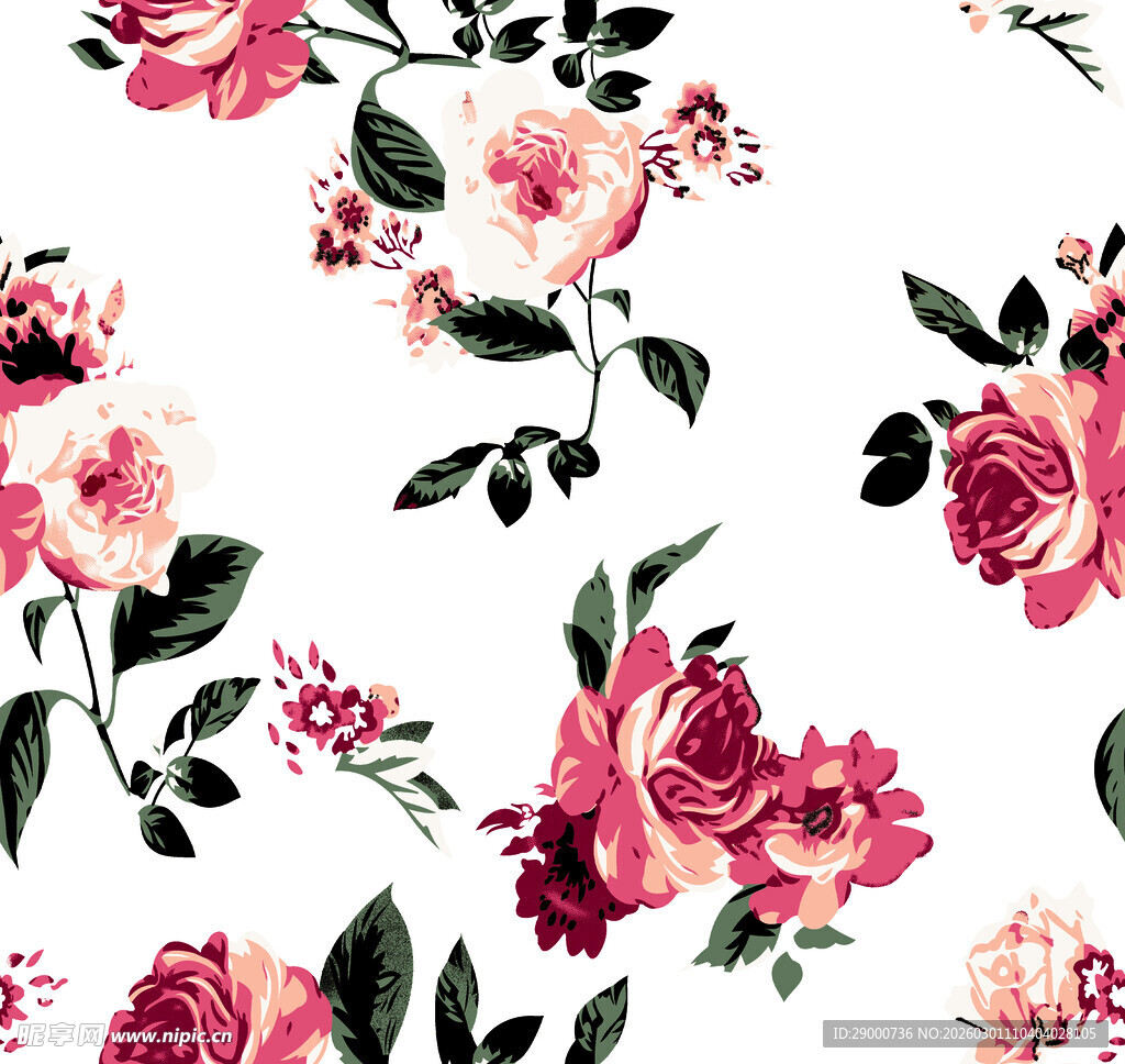 粉色花卉无缝图案设计