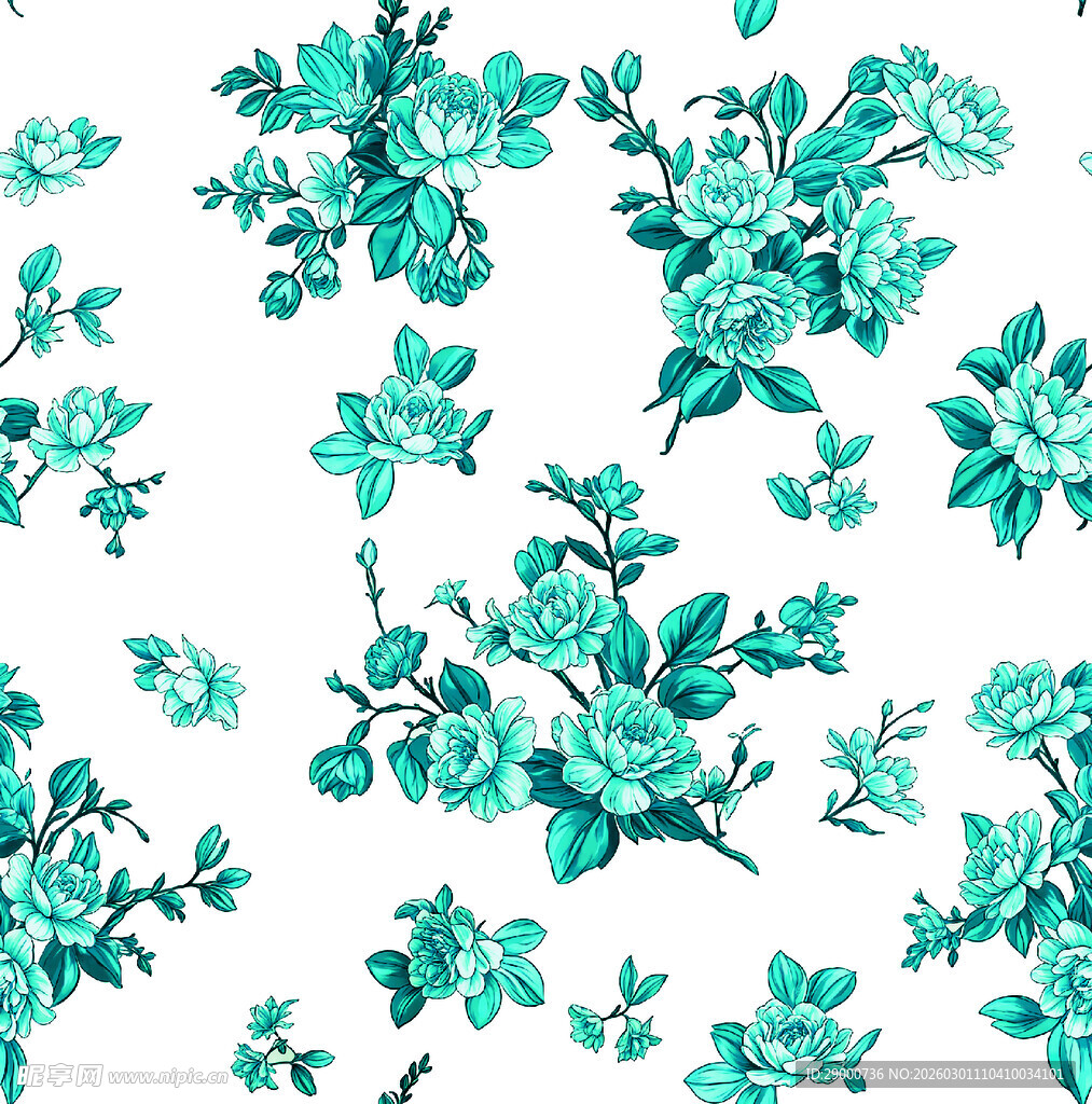 青绿色花卉图案背景