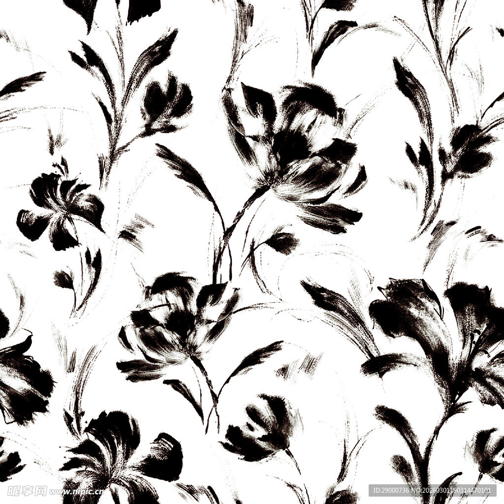 黑白花卉图案纹理背景