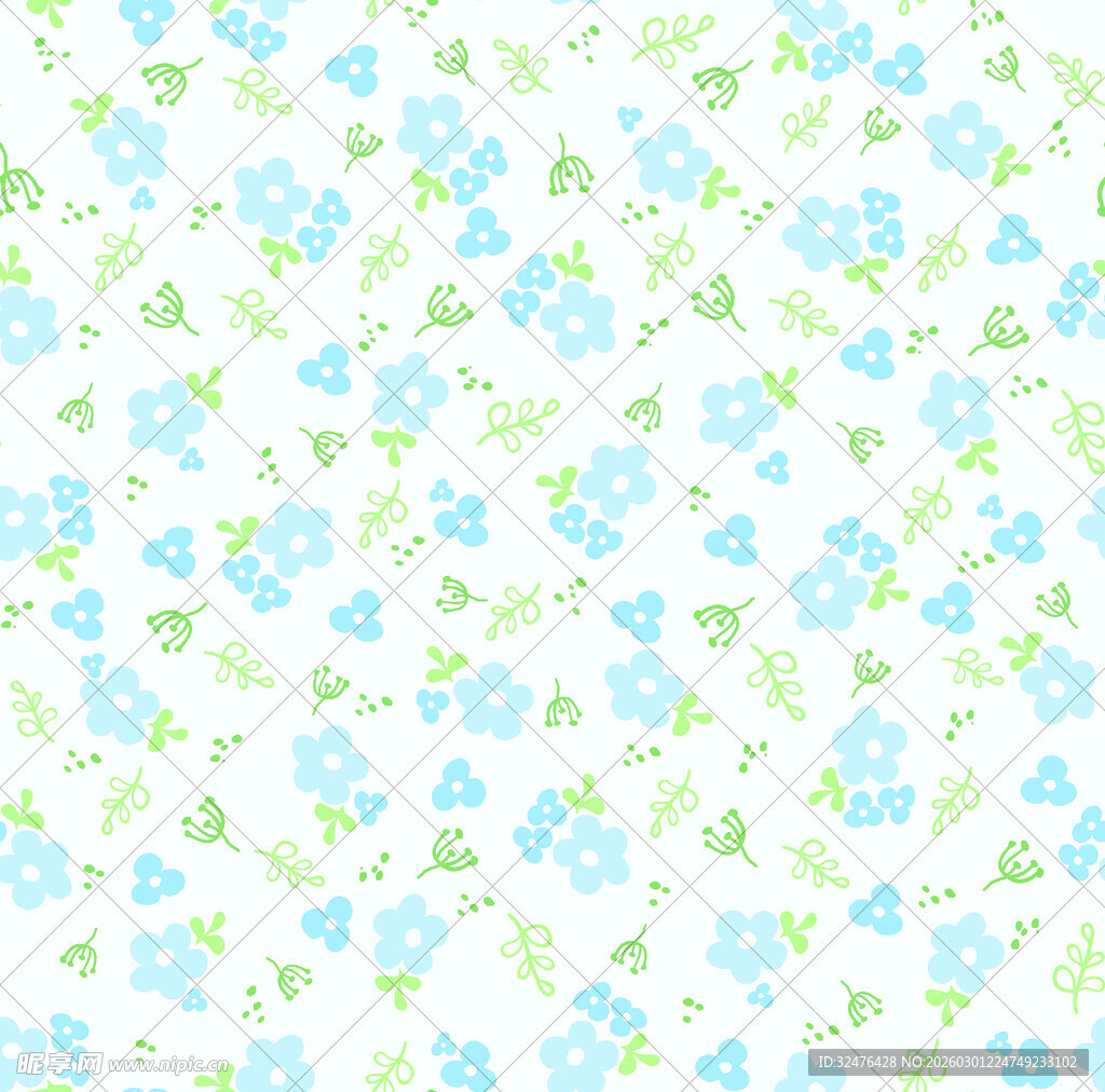 清新蓝花绿叶花卉图案