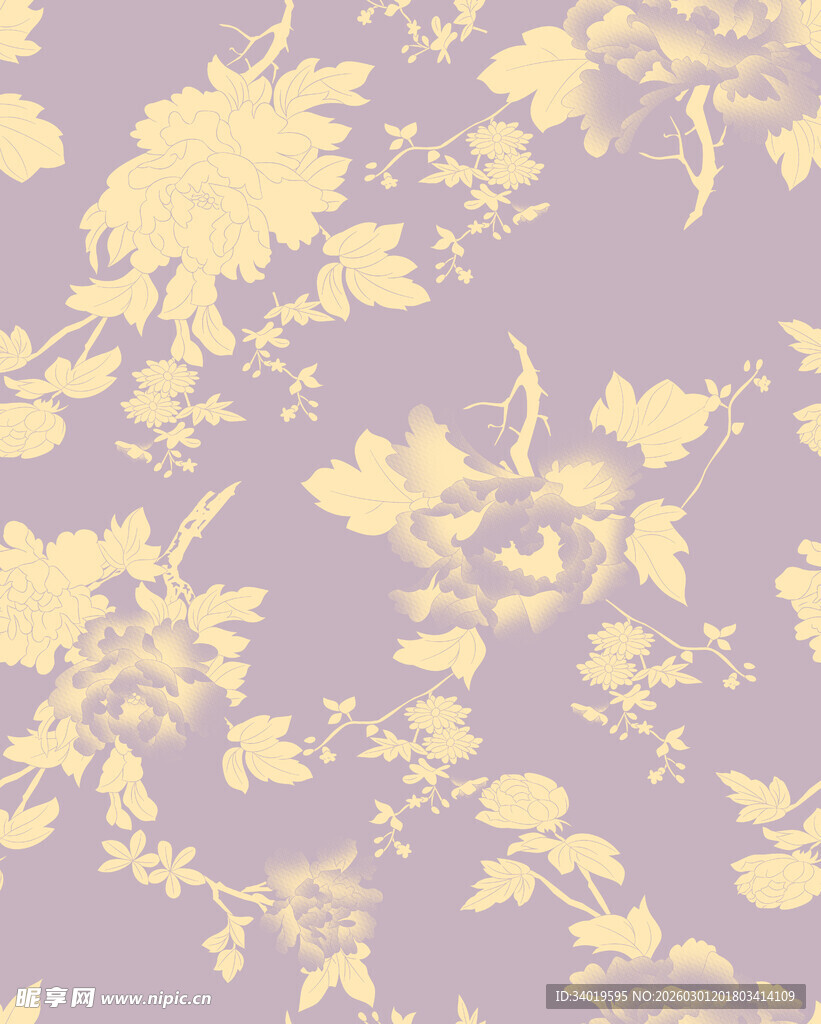淡紫色底黄色花卉图案