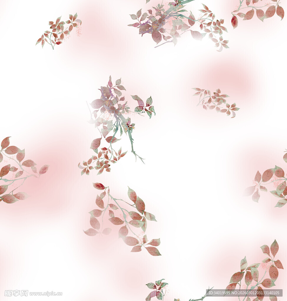 粉色花卉枝叶背景图案