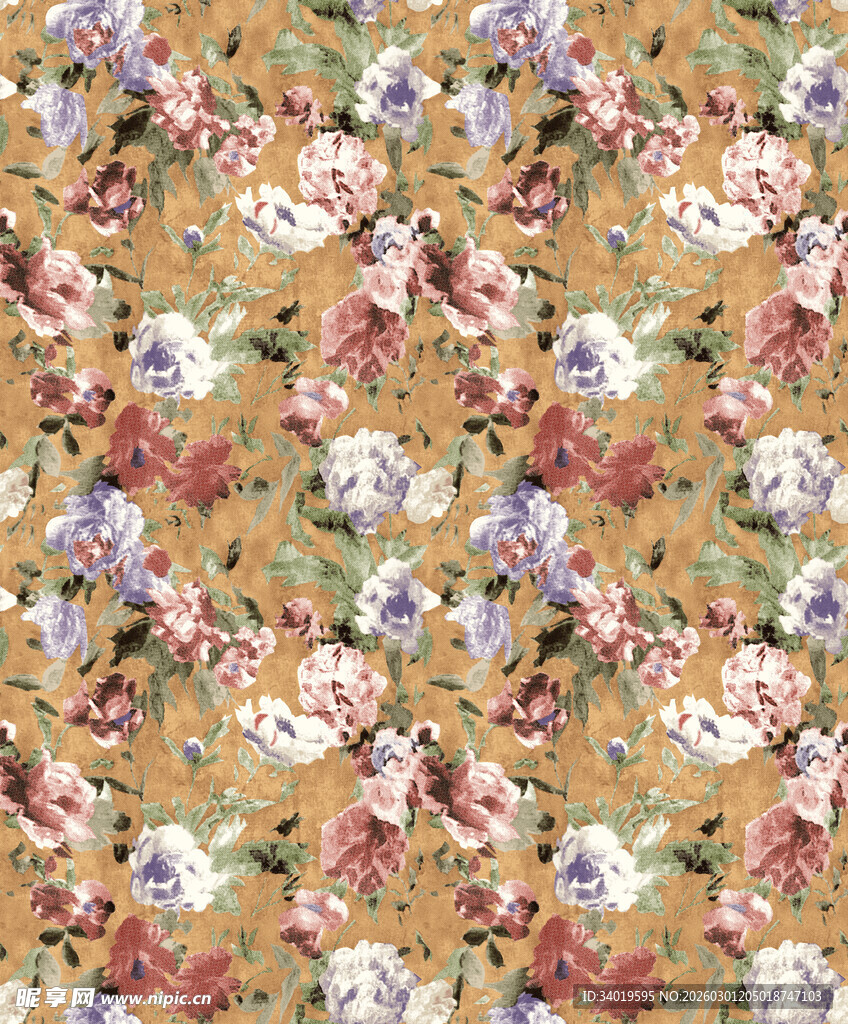复古花卉图案布料纹理