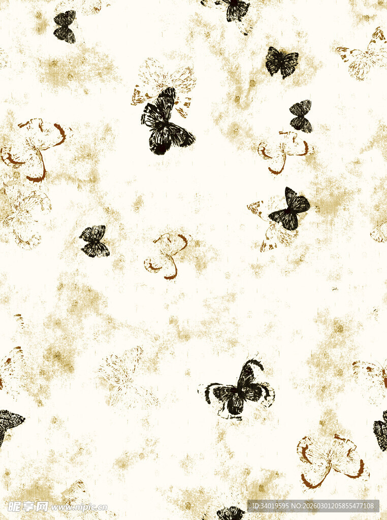 复古风昆虫花卉图案背景