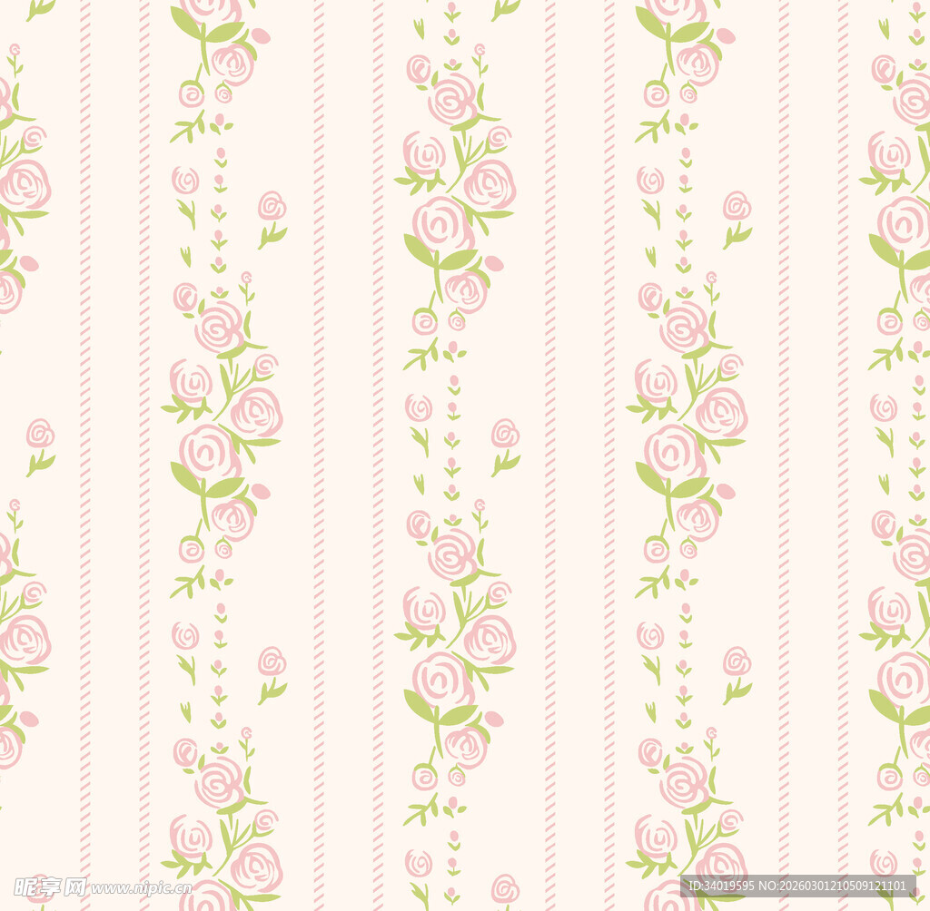 粉色花卉垂直条纹图案