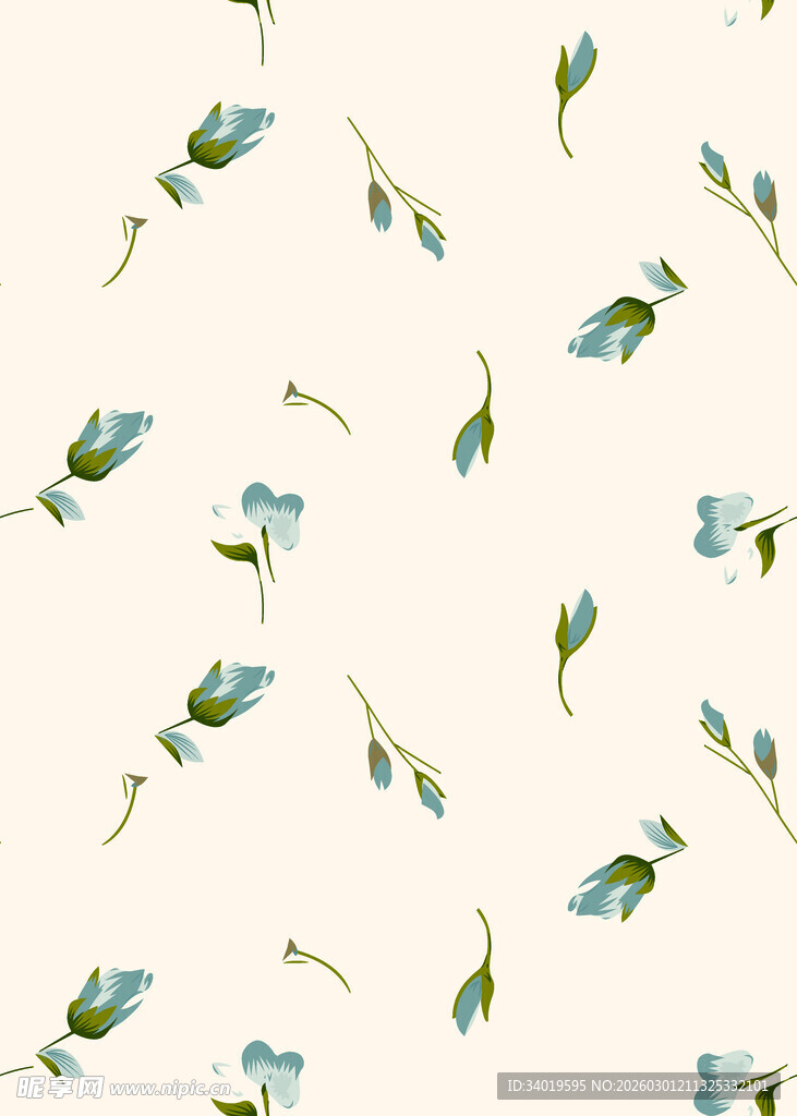 清新蓝绿植物碎花图案