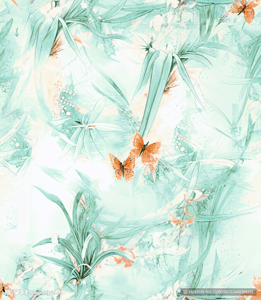 清新热带植物花卉图案