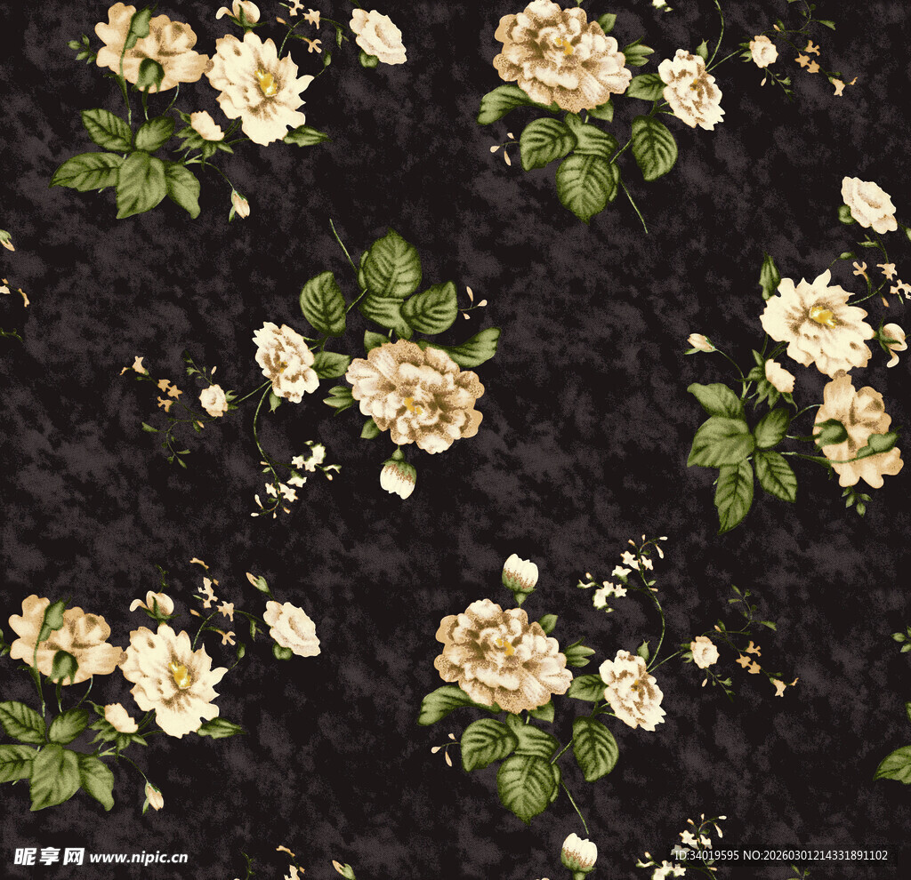 黑色底花卉图案纹理