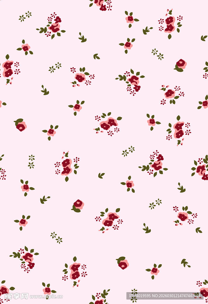 粉色底小碎花图案布料