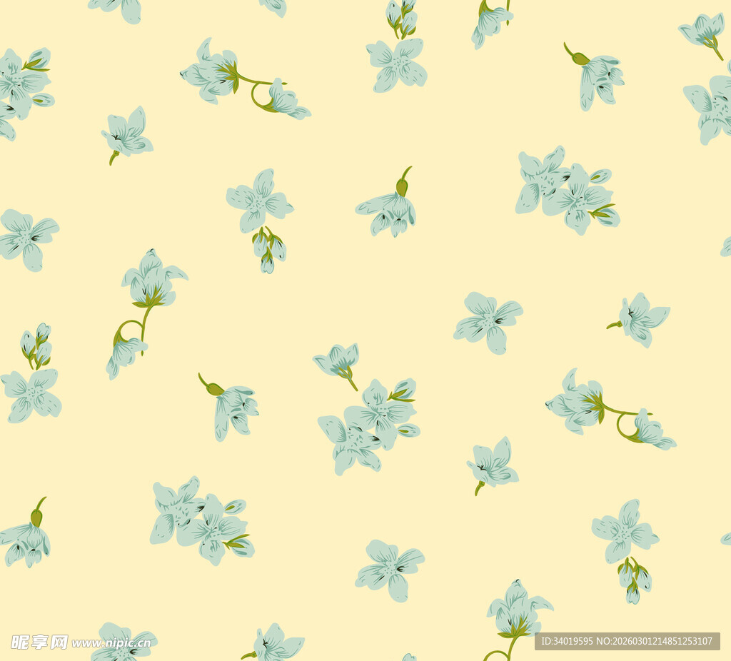 淡黄色底蓝色小花图案