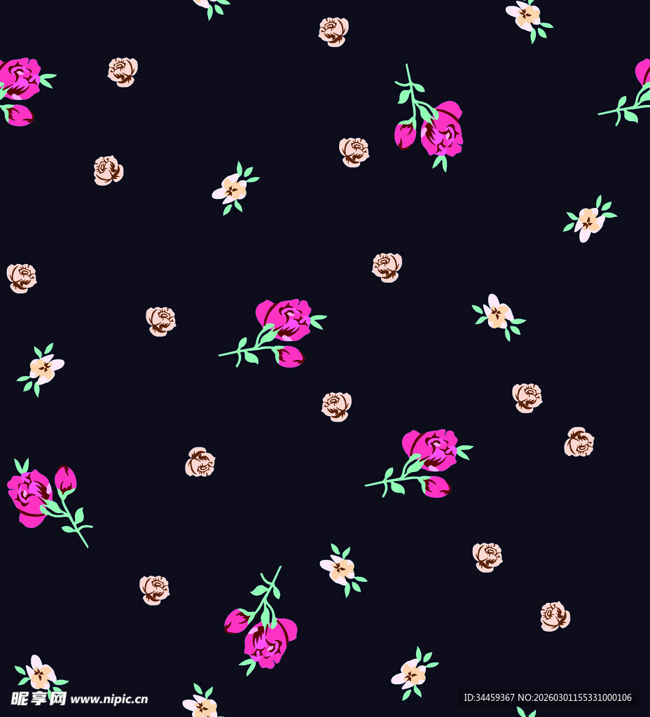 黑色底花卉图案印花