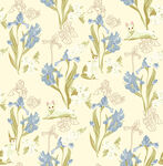 蓝花绿叶简约花卉图案