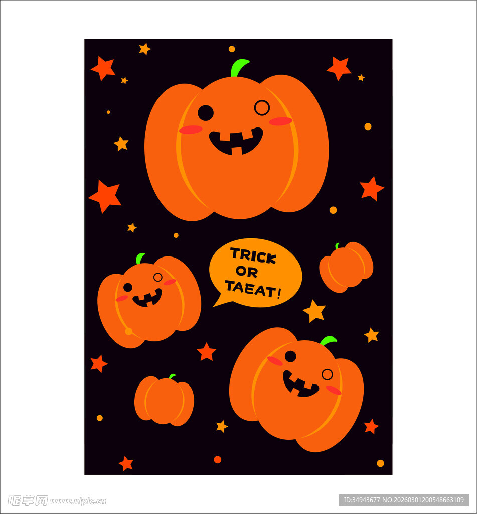 可爱南瓜万圣节插画图案