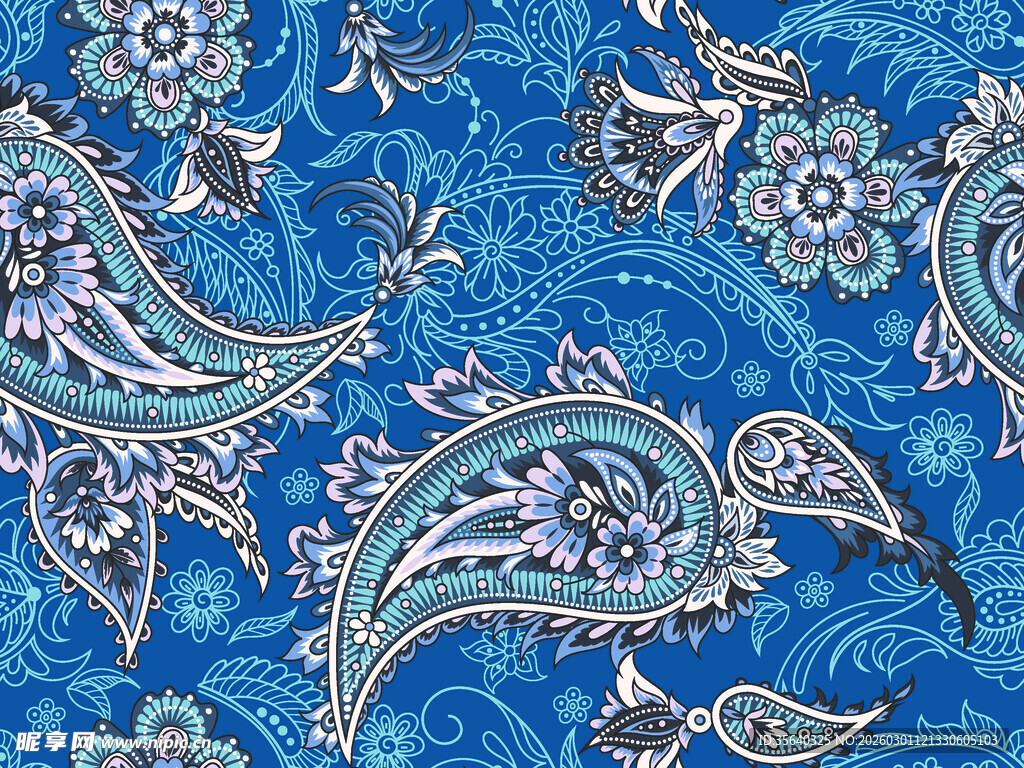 蓝色佩斯利花纹图案