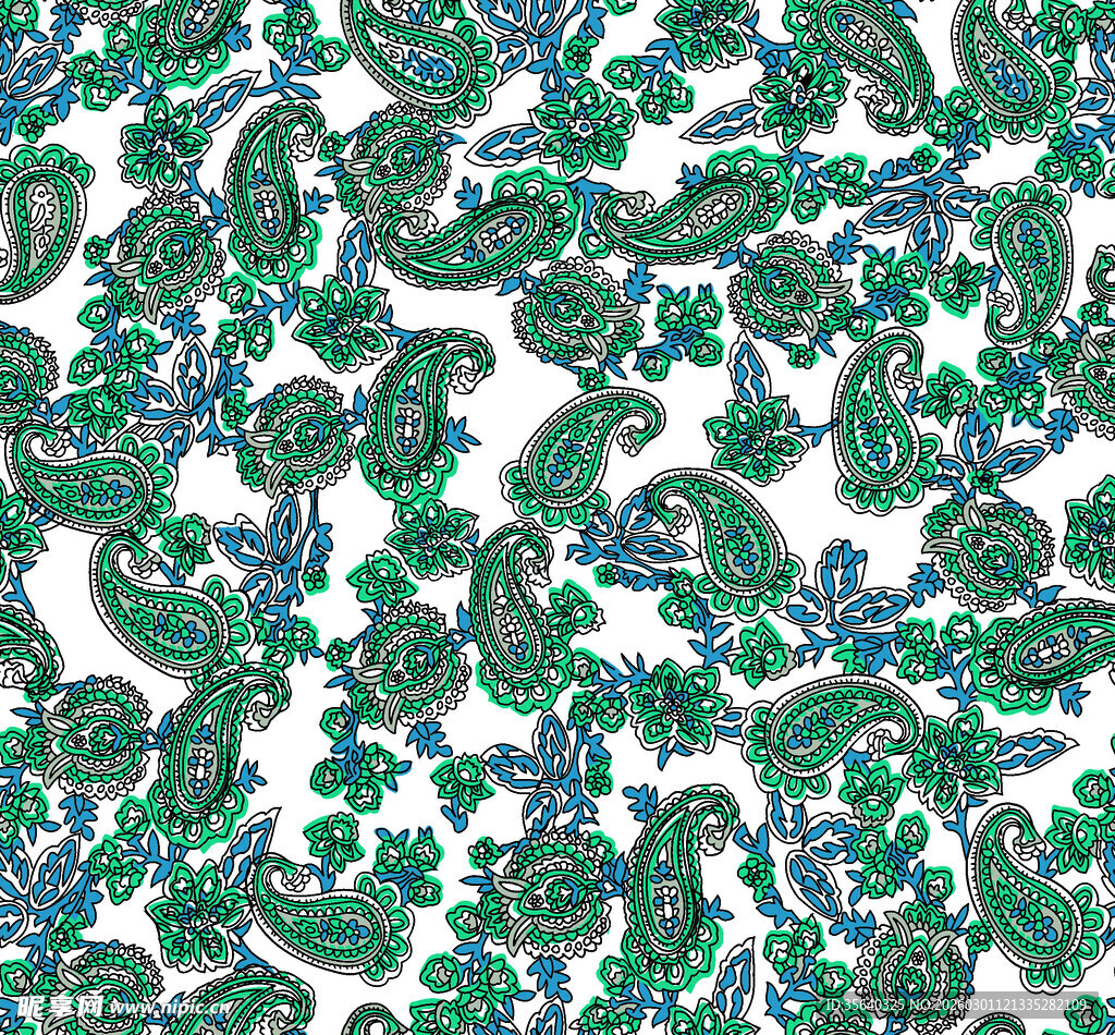 绿色佩斯利花纹图案设计
