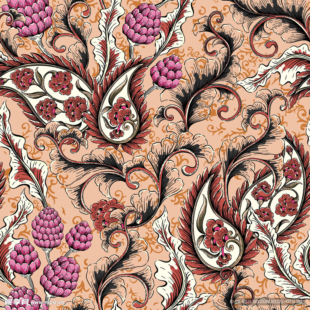 复古佩斯利花纹图案