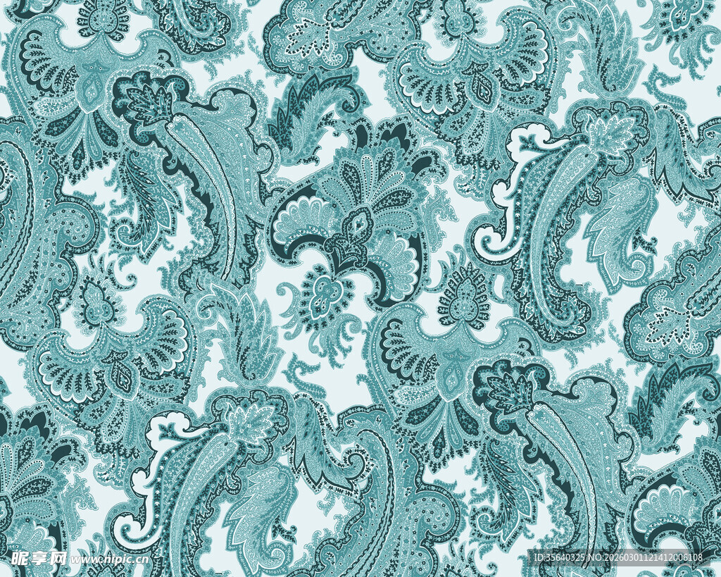 蓝绿色佩斯利花纹图案