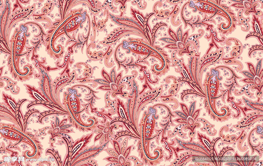 复古粉色花卉涡纹图案