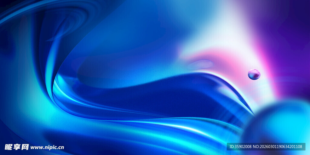 梦幻蓝色流体抽象艺术画面