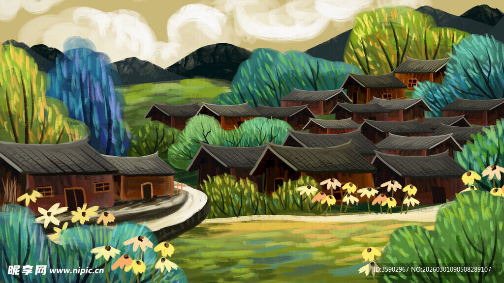 乡村田园风光美景图