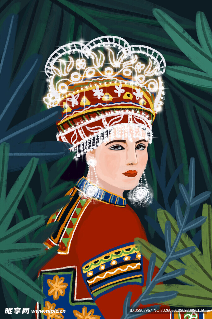 华丽古装女子头戴精美冠饰