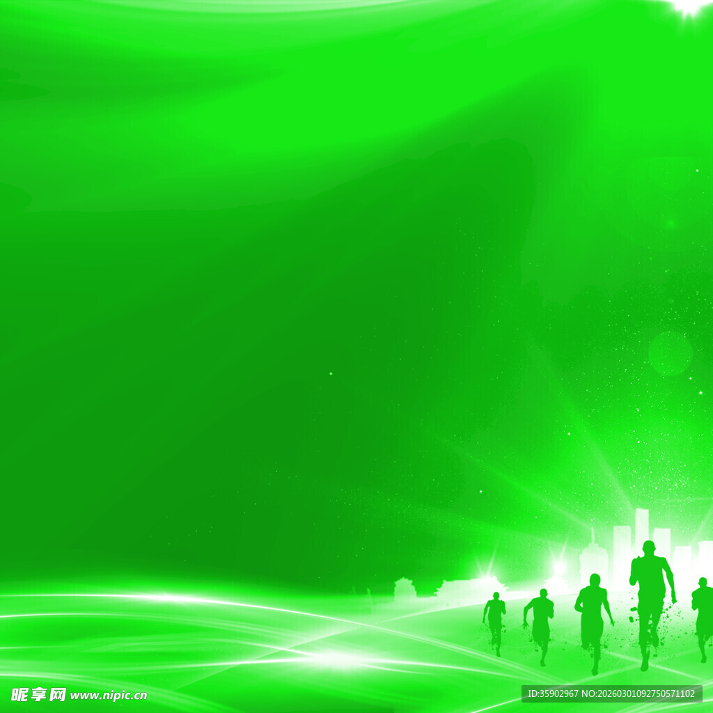 绿色梦幻背景下的人影群像