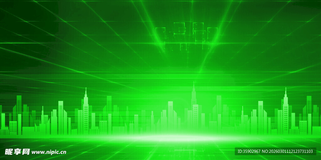 绿光城市夜景科技感十足