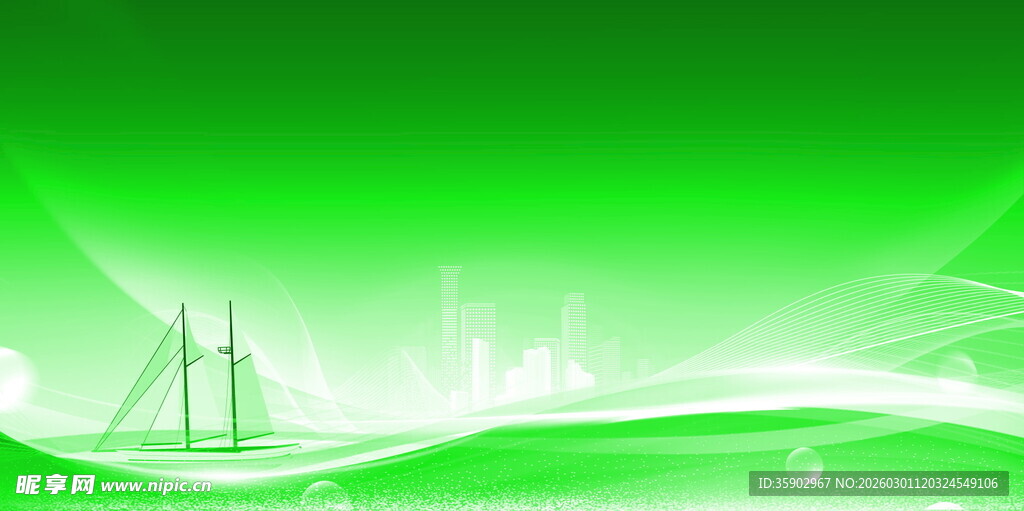 绿色梦幻帆船背景图