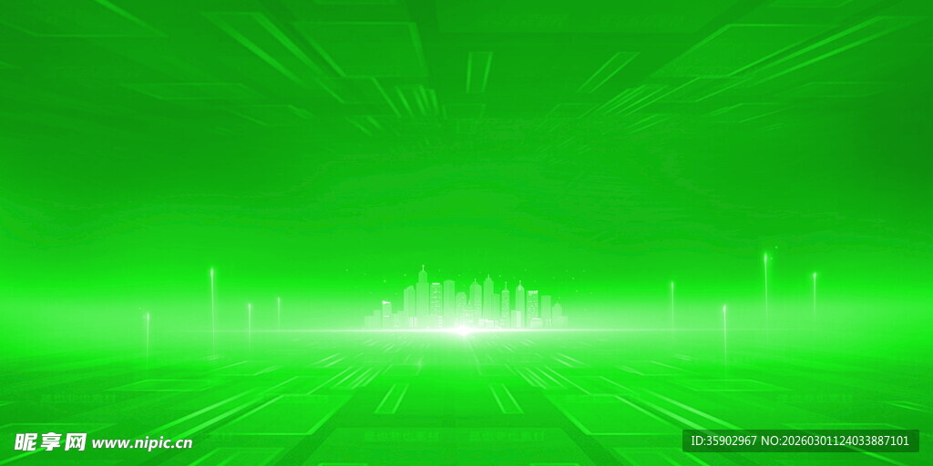 绿色光芒背景科技感画面