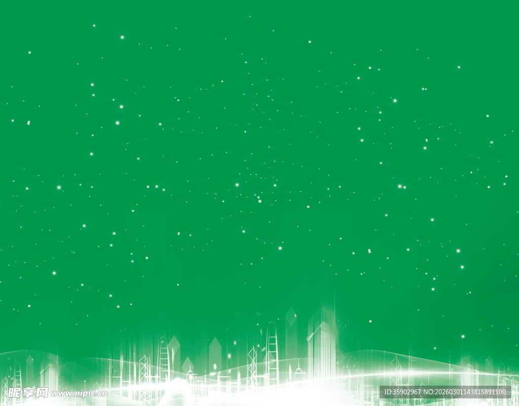 绿色星空下的城市轮廓