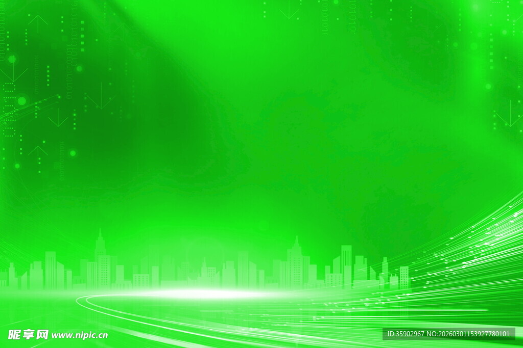 梦幻绿色城市光影背景