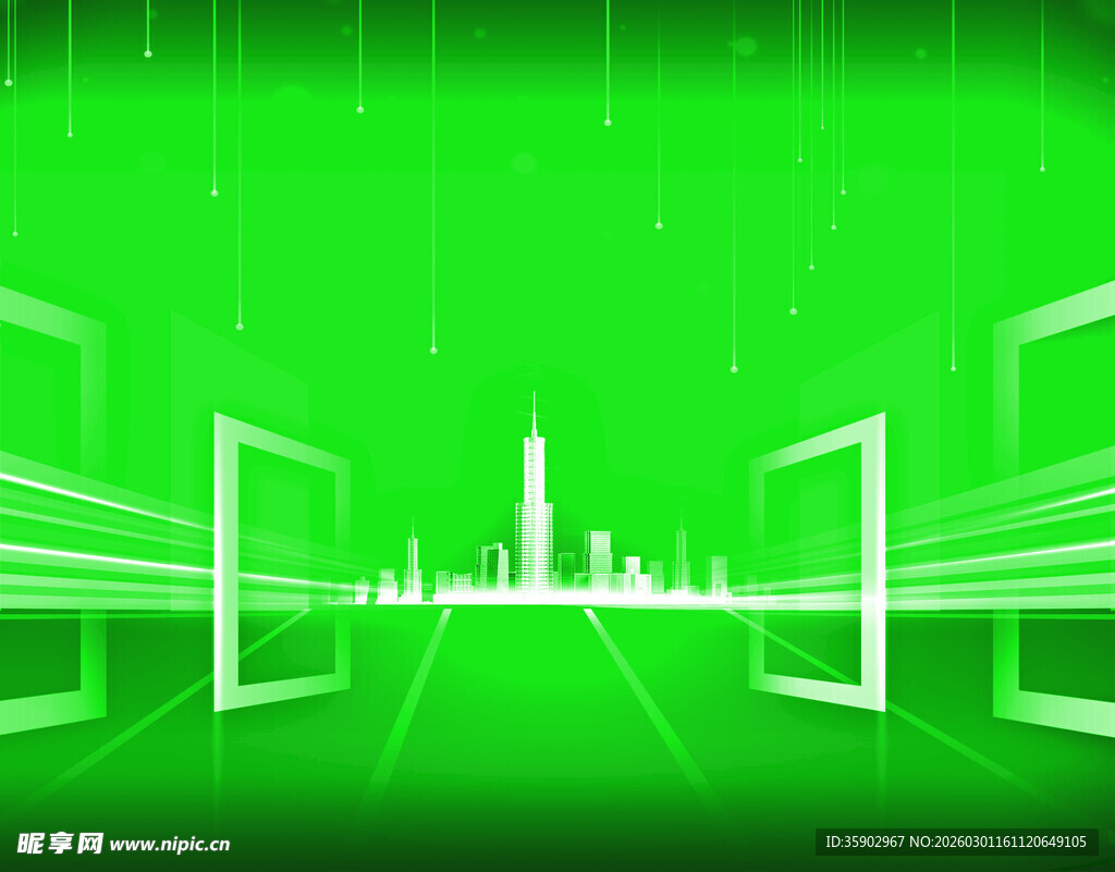 绿色科技风城市界面背景图