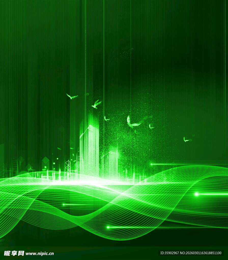 绿色动感科技城市光影图