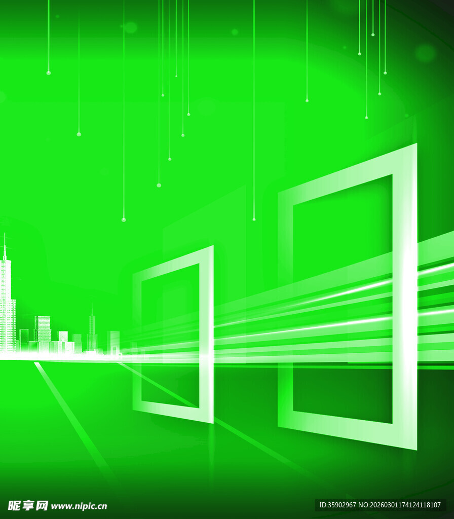 绿色科技风几何线条画面