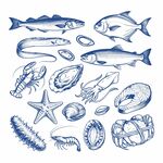 海洋生物手绘图案集合