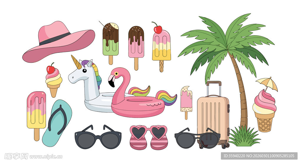夏日度假元素插画