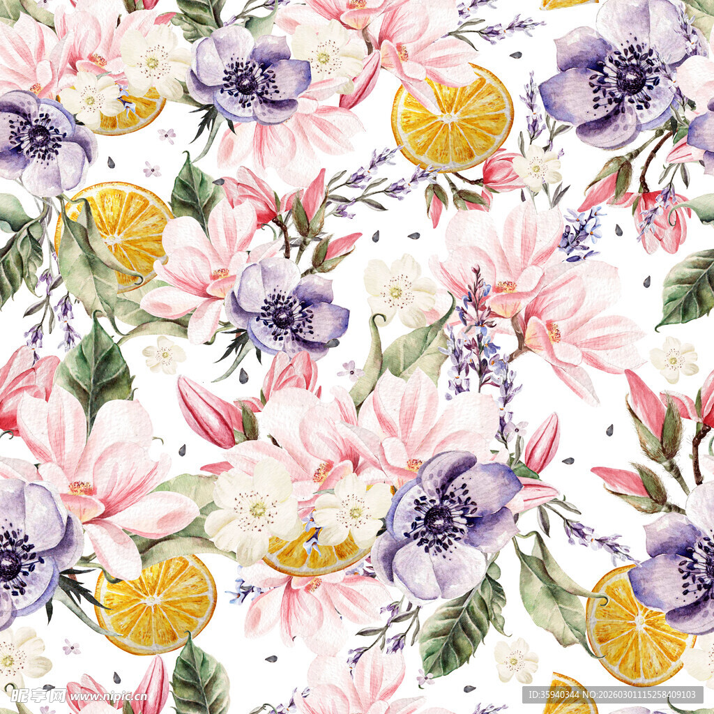 花卉图案多彩清新植物无缝循环