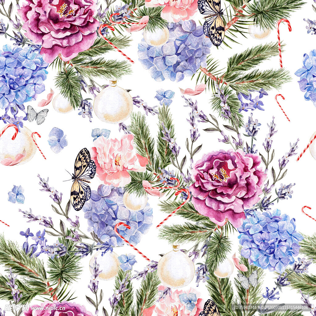 水彩花卉图案缤纷自然美无缝循环