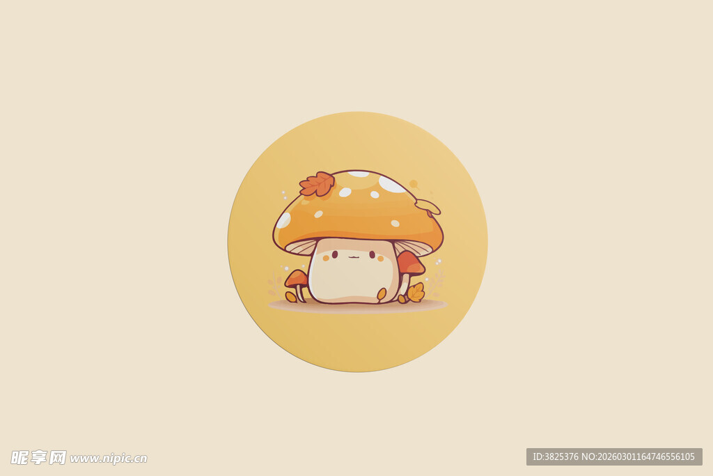 可爱蘑菇插画图案贴纸展示样机