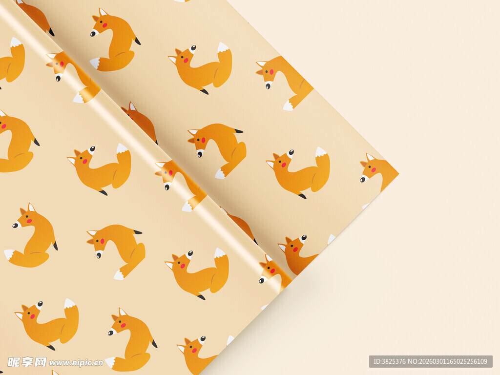 卡通狐狸包装纸纸张设计展示样机