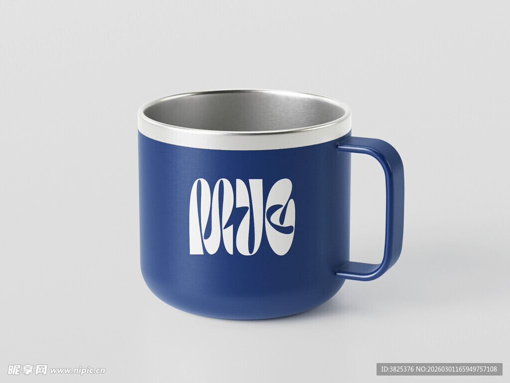 蓝色马克杯水杯样机展示