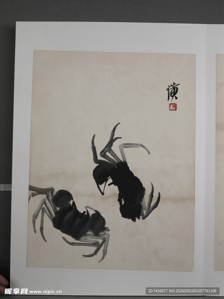 齐白石水墨双蟹图